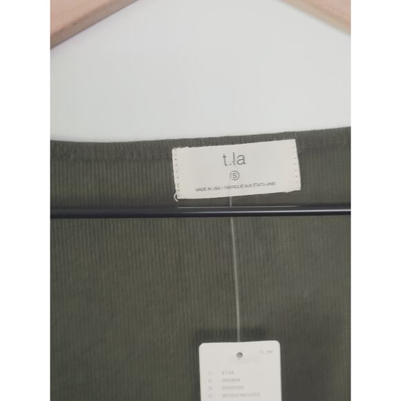 NEW Anthropologie T.La Ribbed Square-Neck Moss Top - Size: Small - Picture 6 of 8